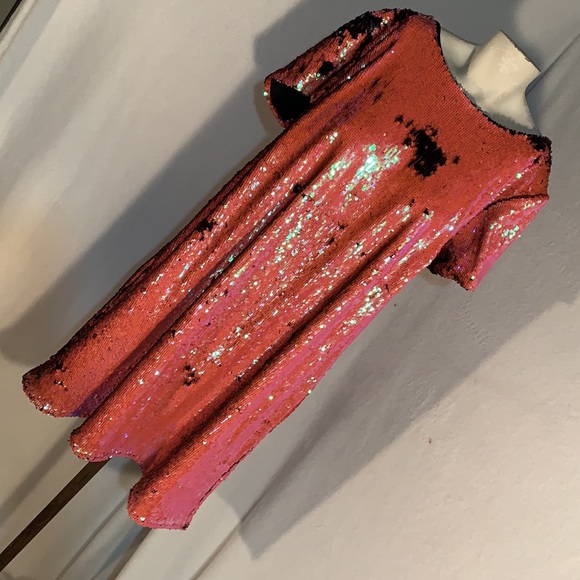 Iridescent Coral Black Midi Dress Mermaid Sequins - Picture 15 of 15